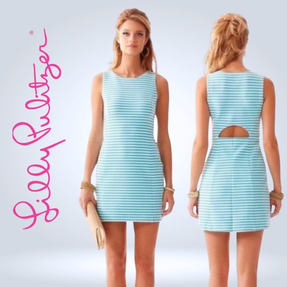 Lilly Pulitzer Shorely Blue Ottoman Stripe Whiting Cut Out Shift Dress Size S